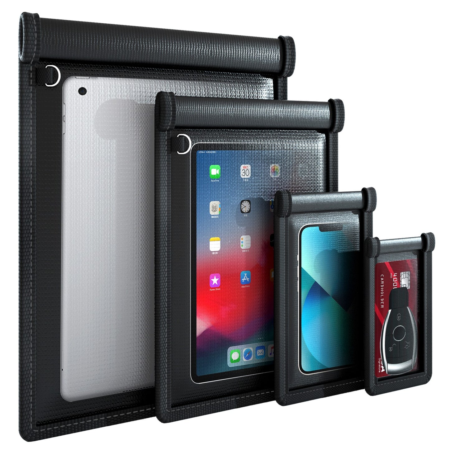 Faraday Bags 4 Pack,Faraday Pouch with Key Fob Protector, Fireproof Waterproof Faraday Bags EMP Proof Signal Blocker, Anti-Theft Faraday Bag for Car Key Fob, Phone, Credit Card, Tablet, Electronics