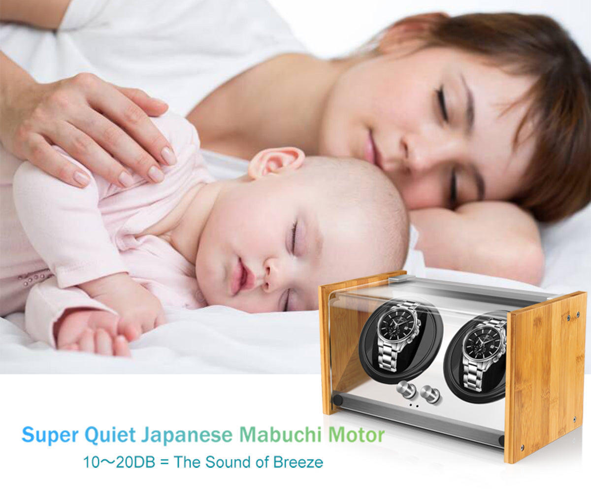 Watch Winder Double | for Big Automatic Watches Bamboo Handcraft Super Quiet by Watch Winder Smith®