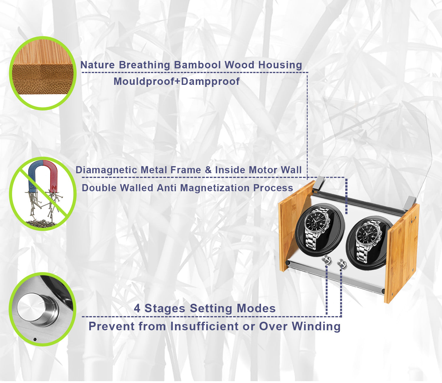 Watch Winder Double | for Big Automatic Watches Bamboo Handcraft Super Quiet by Watch Winder Smith®