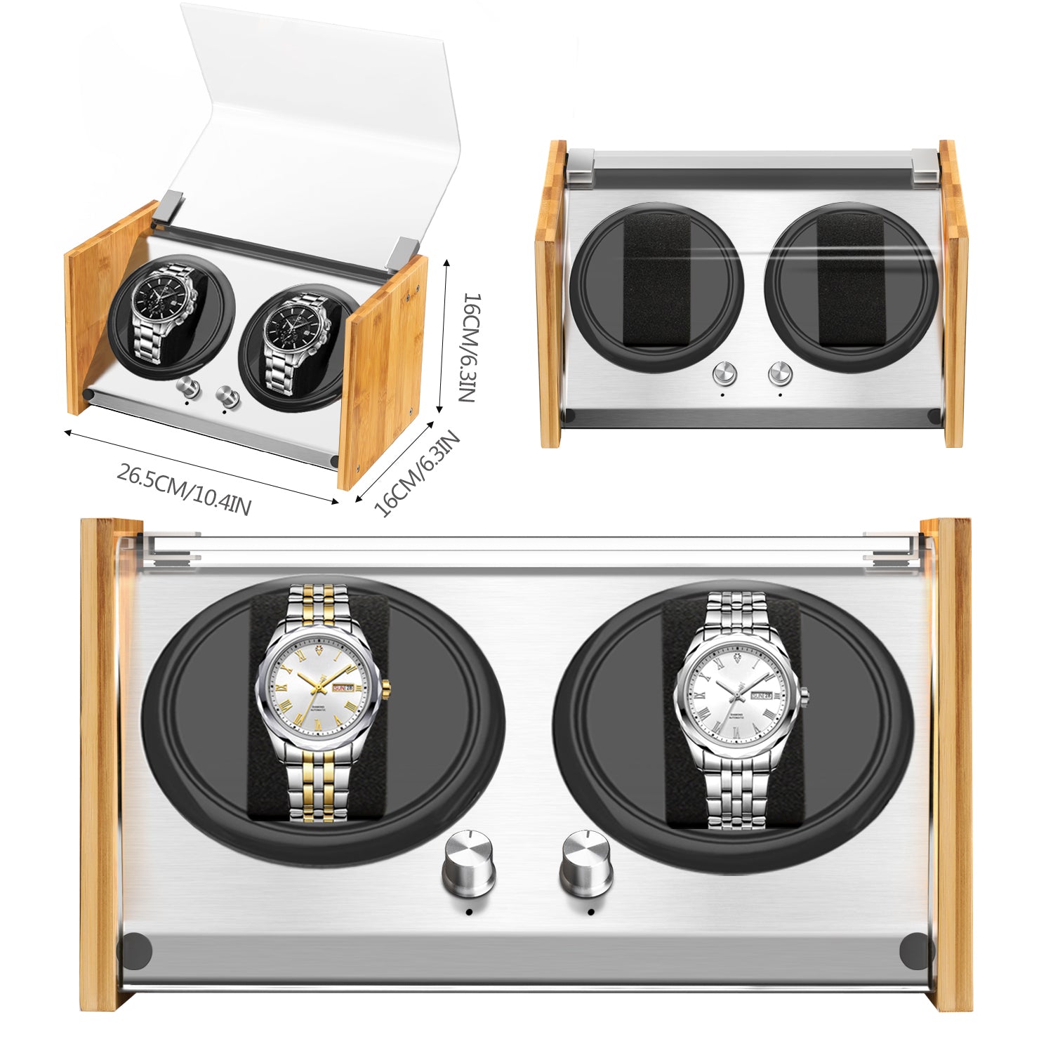 Watch Winder Double | for Big Automatic Watches Bamboo Handcraft Super Quiet by Watch Winder Smith®