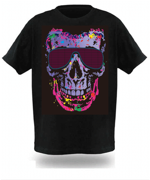 LED T Shirt Sound Activated Glow Shirts Light up Equalizer Clothes for Party(Purple Skull)