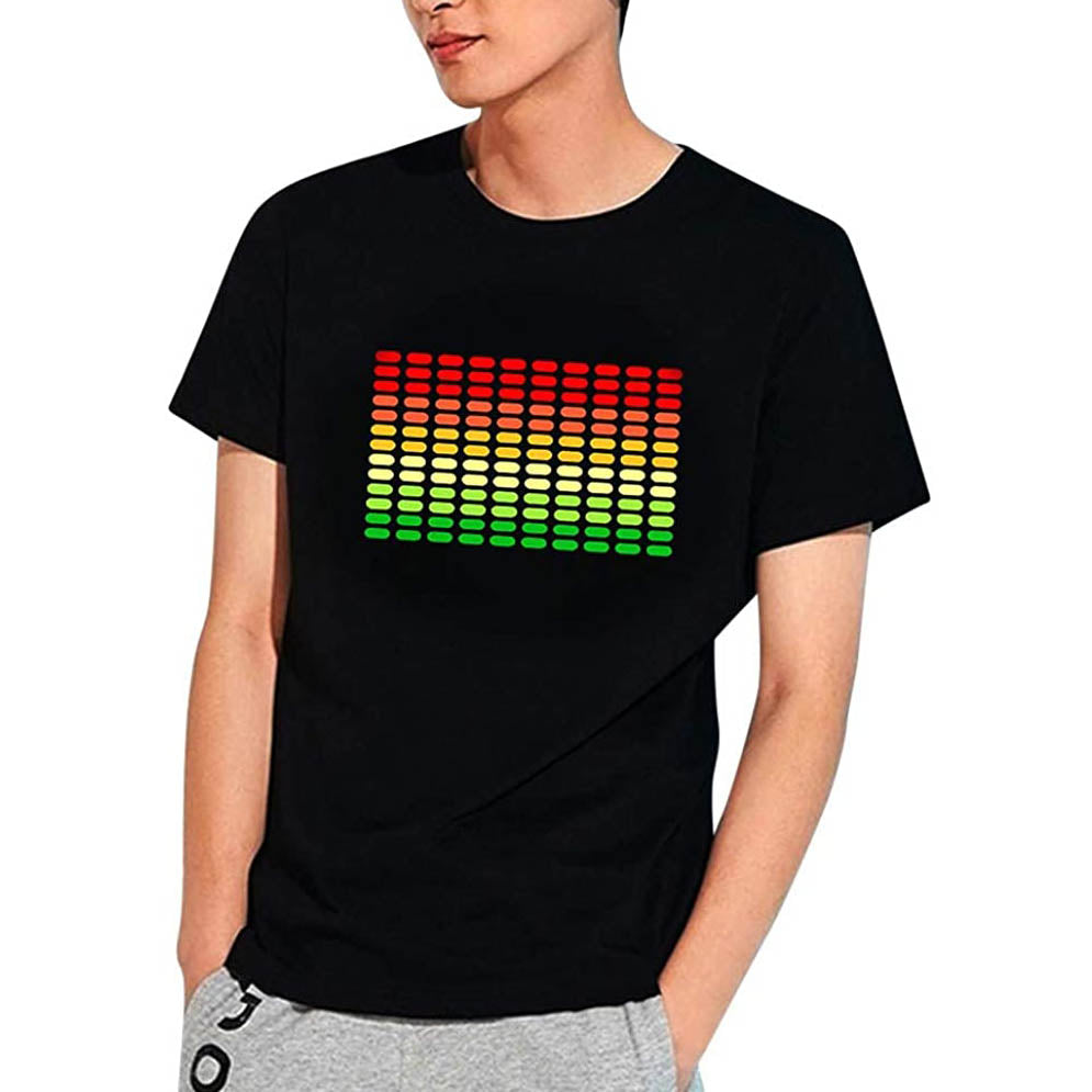 Men Party Disco DJ Sound Activated LED Light Up and Down Flashing Glowing T-Shirt