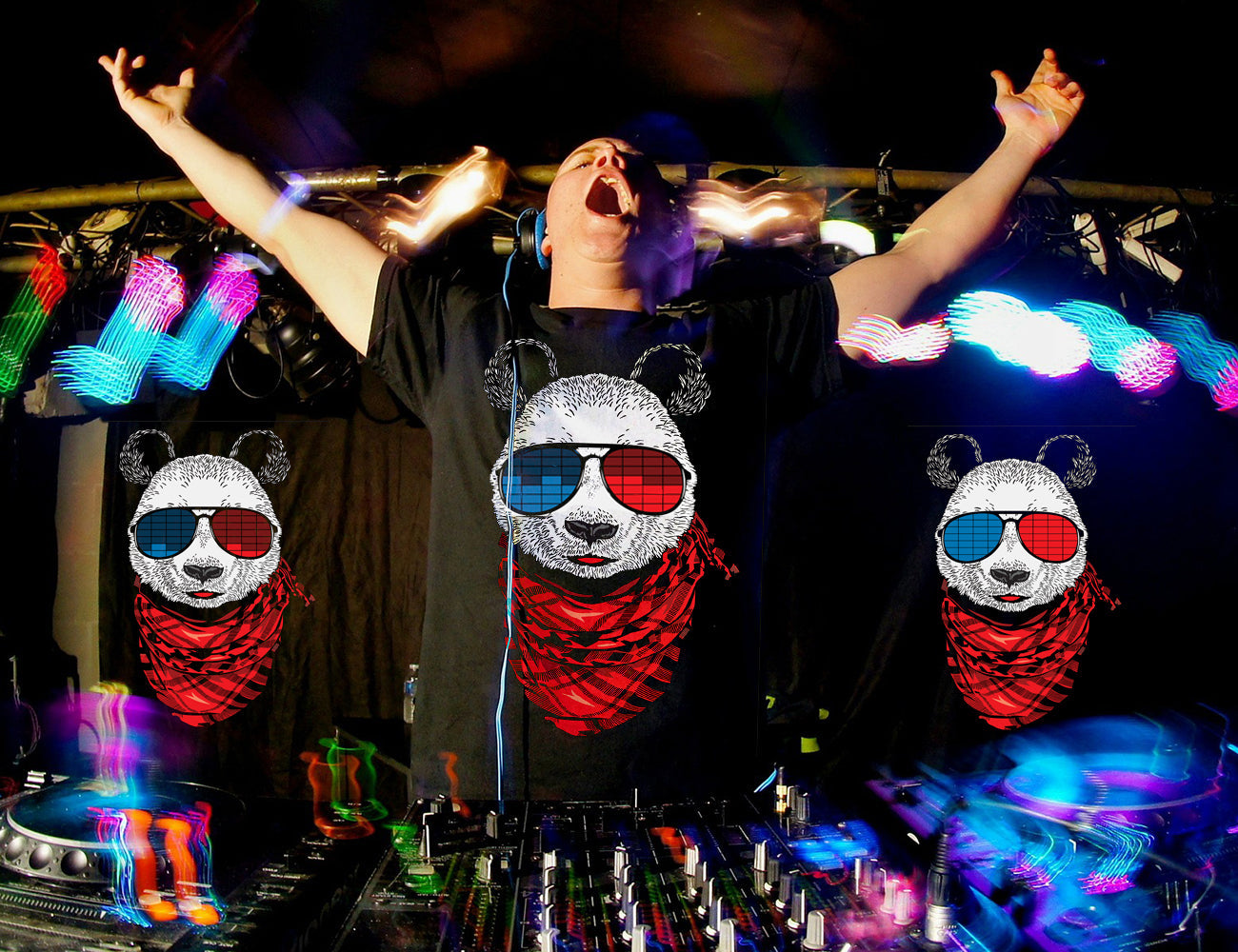 LED T Shirt Sound Activated Glow Shirts Light up Equalizer Clothes for Party（Panda）