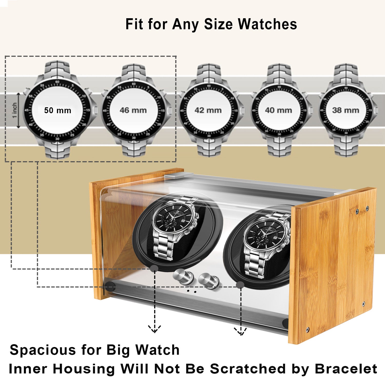 Watch Winder Double ｜ for Big Automatic Watches Bamboo Handcraft Super Quiet by Watch Winder Smith®